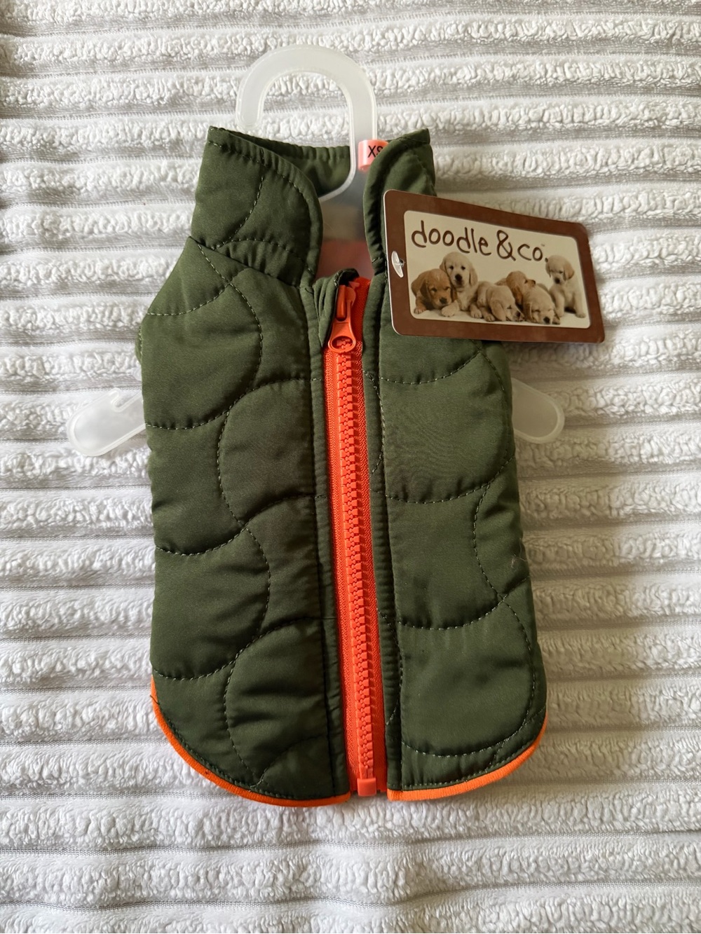 Doodle & Co Olive Green Quilted Dog Vest with Orange Trim